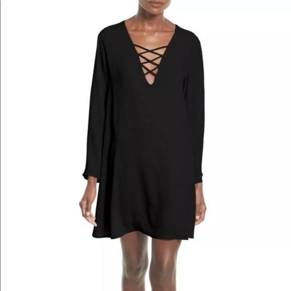 NWOT Express Lattice Lace-Up Long Sleeve Dress - Picture 1 of 7
